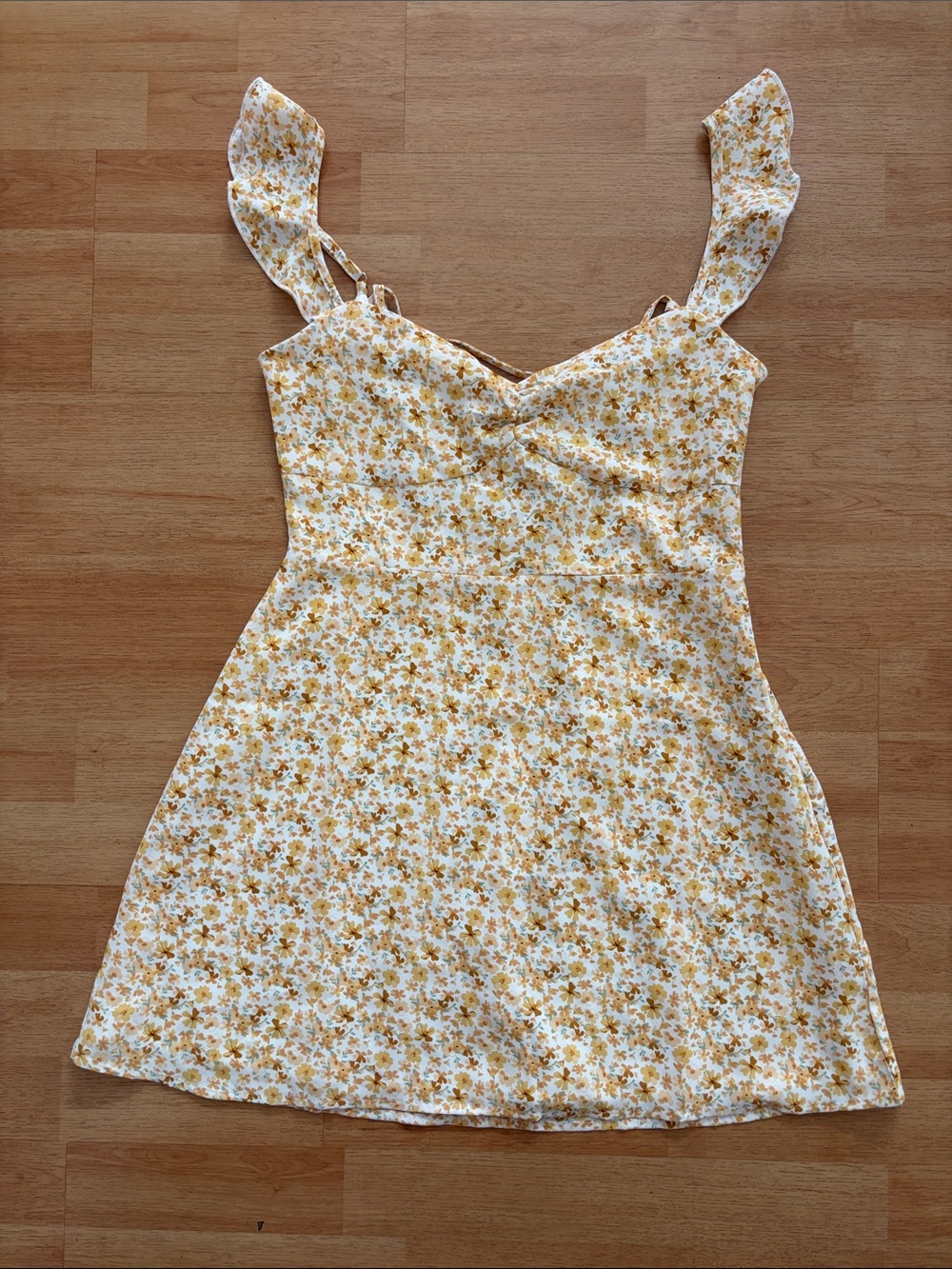 Luvalot Yellow Floral Mini Dress with Ruffle Straps